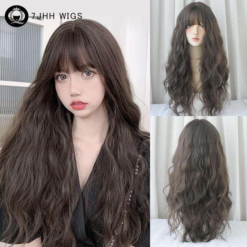 7jhh Wigs Loose Body Wavy Pink Brown Wigs With Dark Roots High Density Synthetic Wavy Ombre Hair Wig For Women Party Lolita Wigs