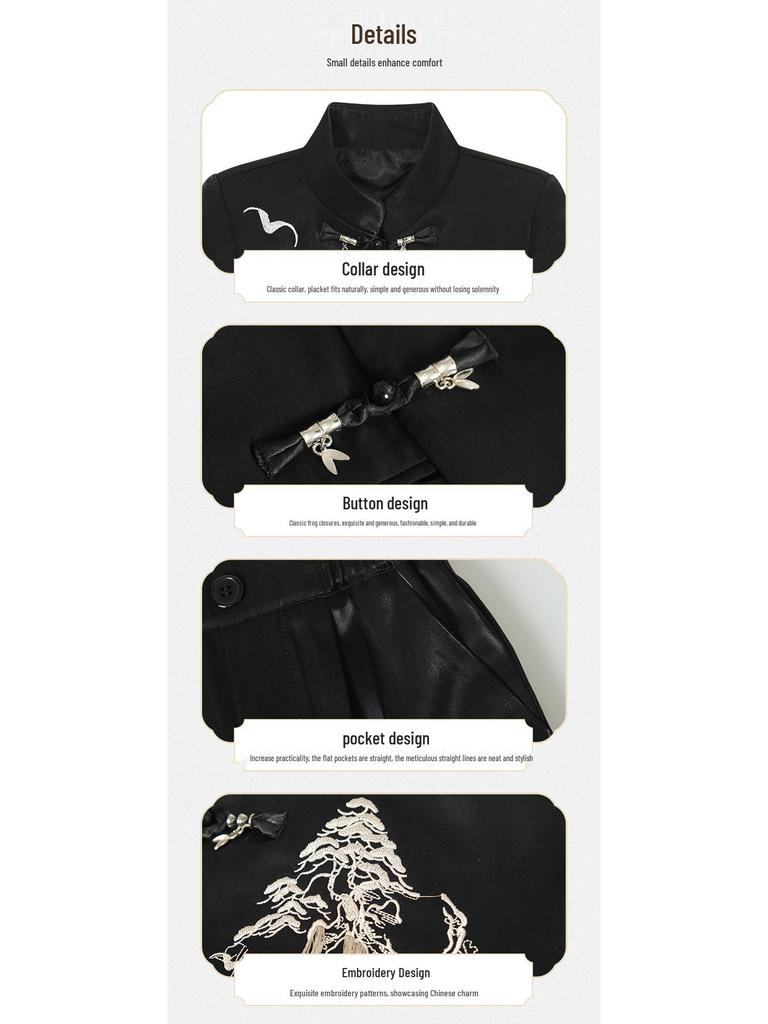 Guttehøst Hanfu Tang-drakt: Broderi Ståkrage Nasjonal Stil Sett for Opptredener