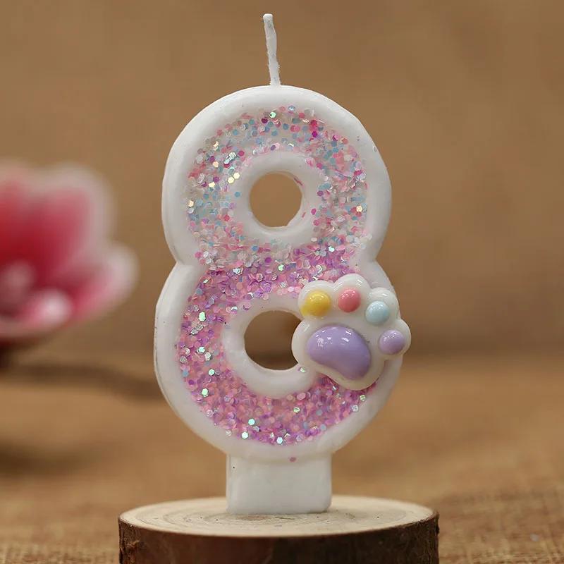 3D Number Birthday Candle Pink Glitter Unicorn Cake Decorating Party Anniversary Cake Decor for Cake Children's Birthday Candle