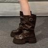 Brown Versatile Thick-soled Heightening Martin Boots Women's 2026 New Spring and Autumn American Retro Maillard Medium Boots