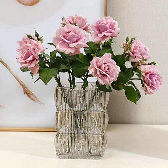Rosa Artificiale con Foglie Verdi Fiore Finto Realistico Gambo Fiore Finto Casa Ufficio Matrimonio Festa Interno Esterno Fioritura Finta Centrotavola