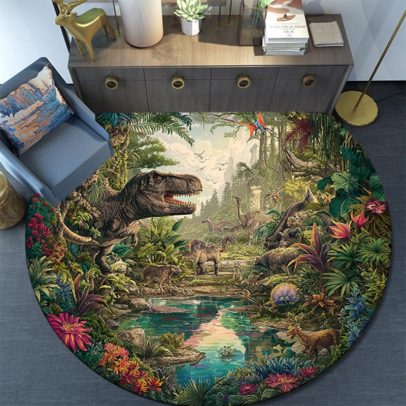 Dinosaur Round Area Rug,Carpet Rug for Living Room Bedroom Sofa Playroom Decor,Non-slip Floor Mat
