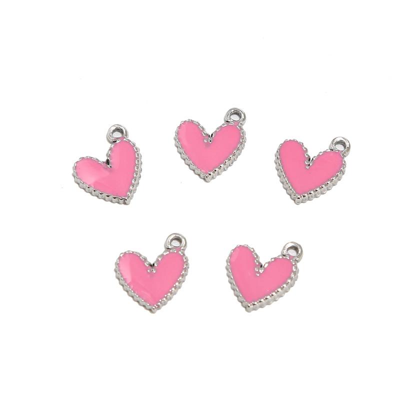 10pcs Gold Plated 10*12mm Stainless Steel Charm Enamel Heart Pendants Mixed Accessories For DIY Necklaces Making Findings