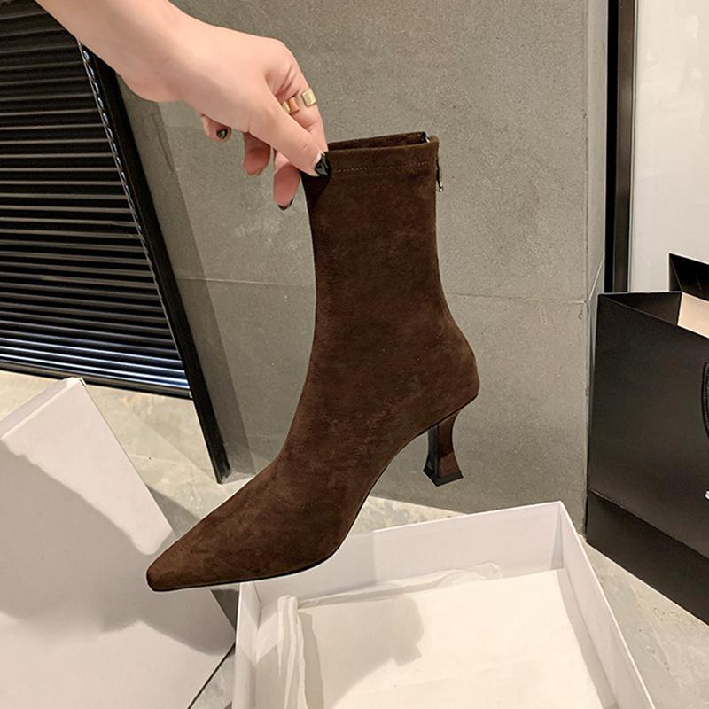 Fashion Comemore Pointed Toe Fleeces Women Sock Boots Fashion Side Zippers Shoes Autumn Winter High Heel Women's Morder Short Booties