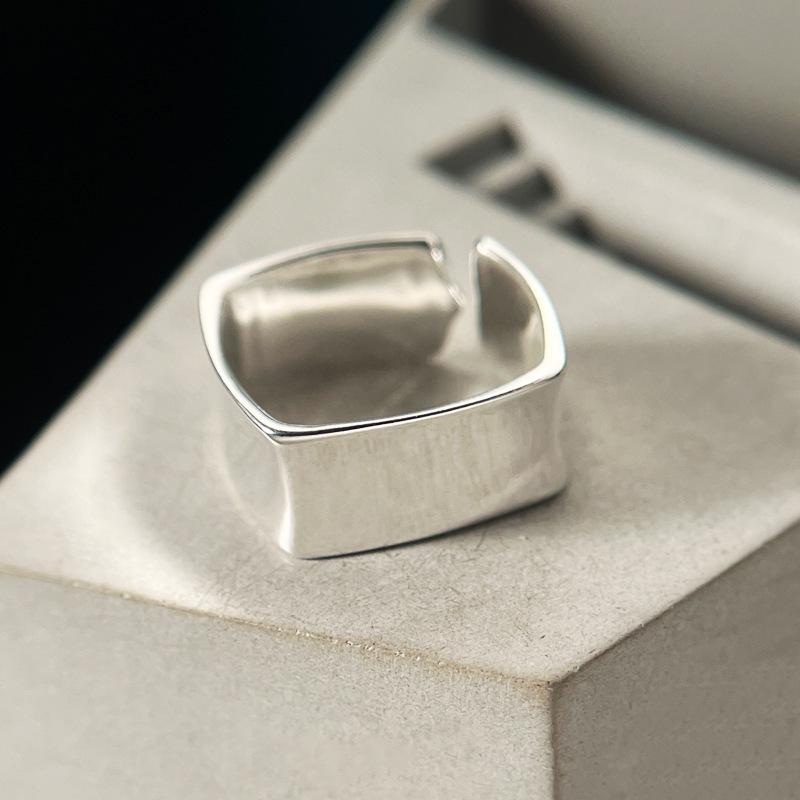 925 Silber Quadratische Glatte Oberfläche Ringe Für Frauen Hochzeit Vintage Hohe Qualität Schmuck Zubehör Schmuck Geld 925