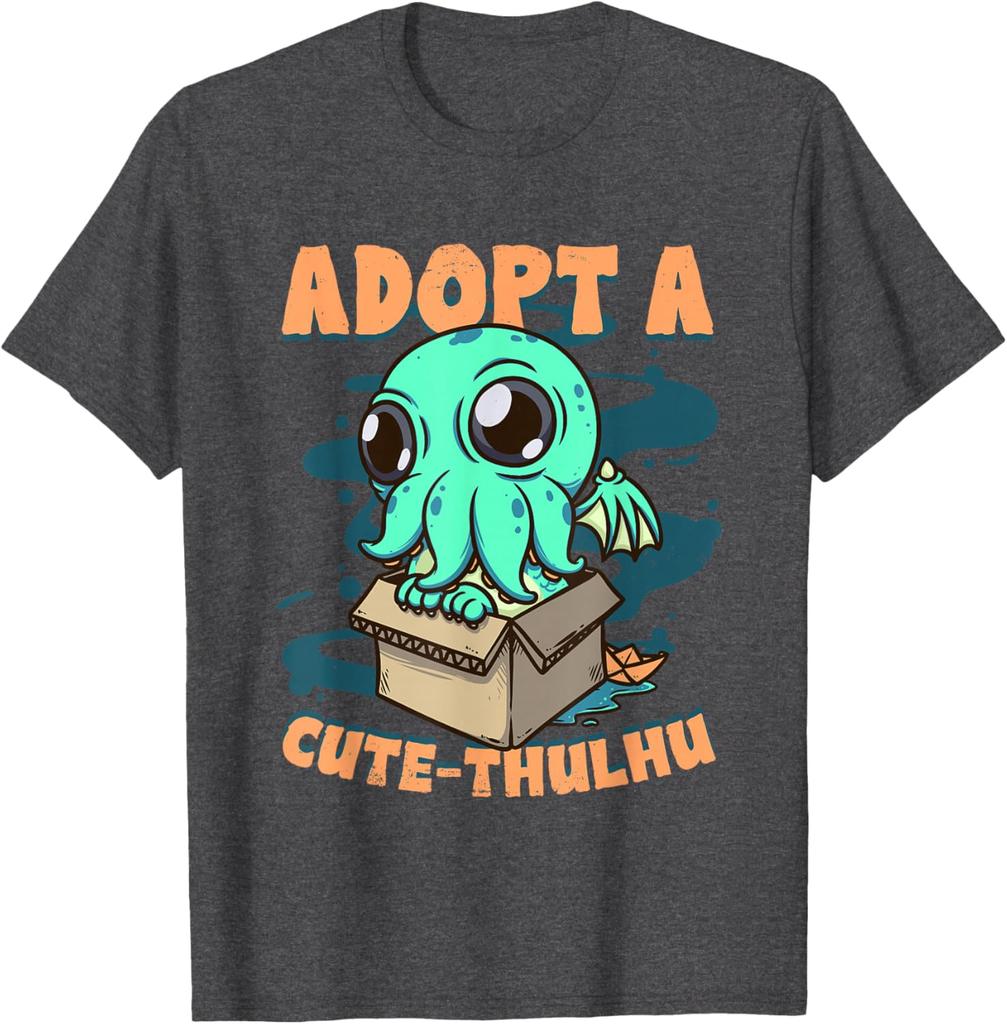 Adopt A Cute Cthulhu Kawaii Octopus Monster Graphic Tee Casual Cotton T-Shirt