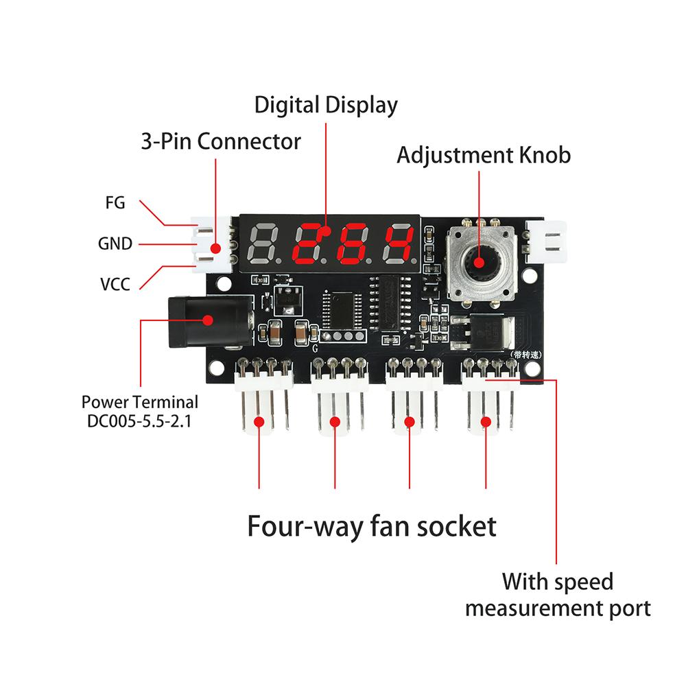 DC 5-24V 5A 4 Way PWM Fan Speed Control Intelligent Temperature Control Cooling Temperature/Speed Display DC Motor Controller