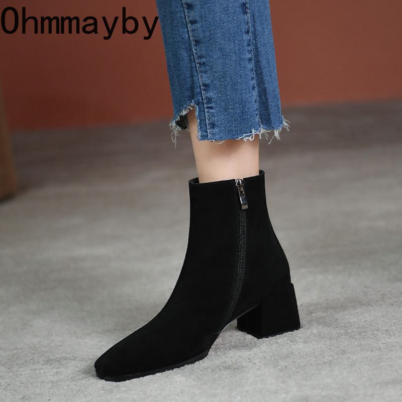 Fashion Vintage Suede Women Ankle Boots Fashion Thick Heel Short Booties Autumn Winter Women's Shoes