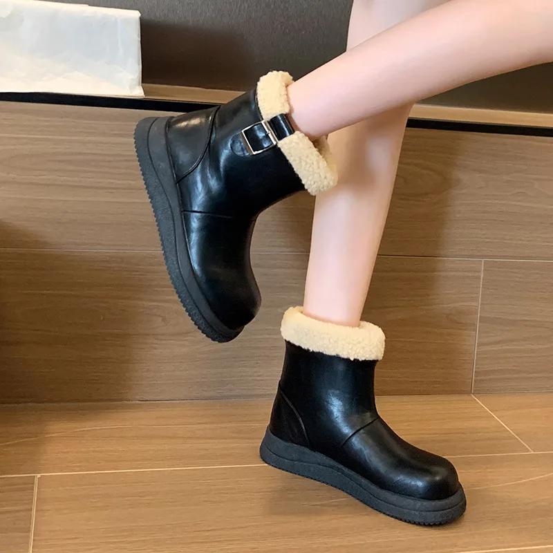 2024 Winter New Snow Boots Women Flat Plus Fleece Warm Short Boots Fashion Casual Women's Shoes
