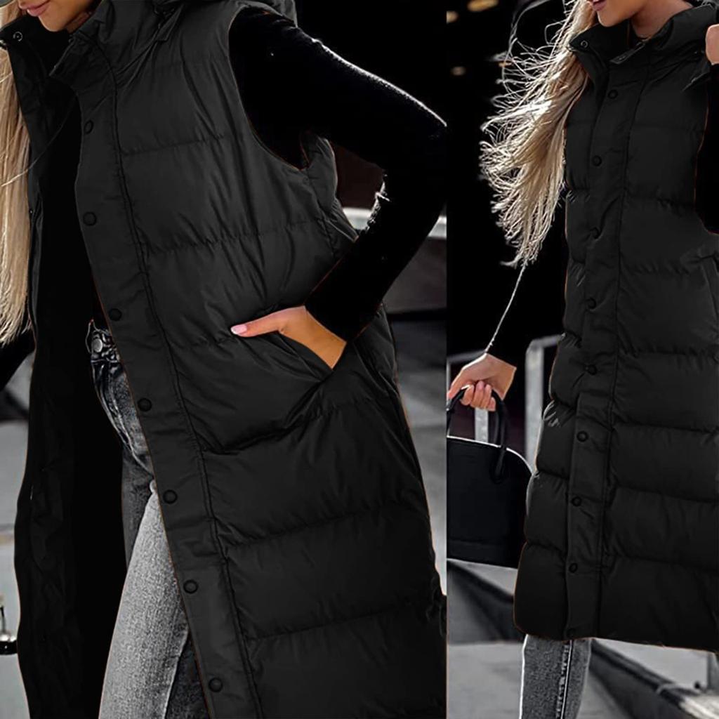 Women's Long Down Vest With Hood Winter Lightweight Long Slim Vest Jacket Sleeveless Vest