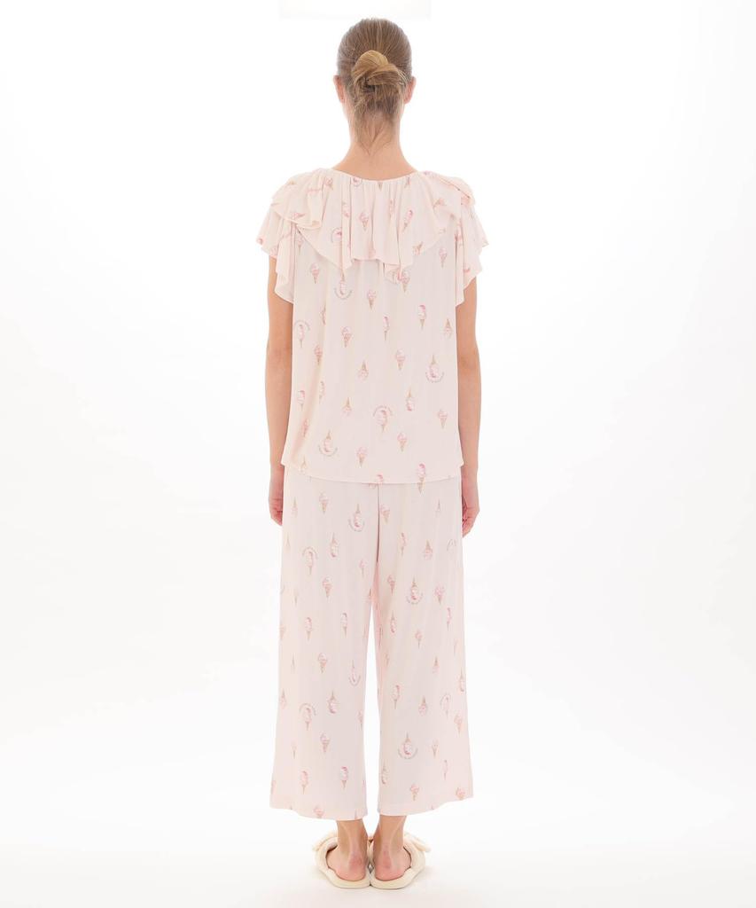 Narue Ribbed Knit Ice Cream Frill Pajama Pink Women's Cool-Touch Set,