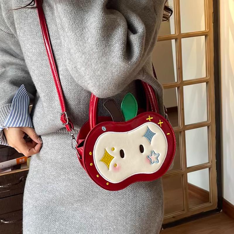 Cute Apple Shaped Backpack For Women Kawaii Red Leather Cartoon Design Bag Portable Handbag Crossbody Shoulder Bag Fashion Purse