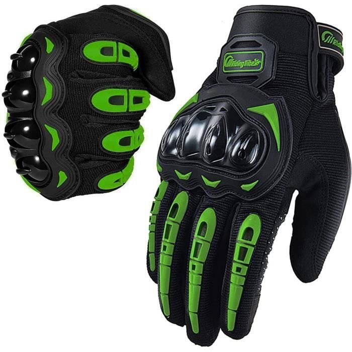 Gants Moto - NOIR VERT - Mi Saison - Tactile - Antidérapant - Manches Longues