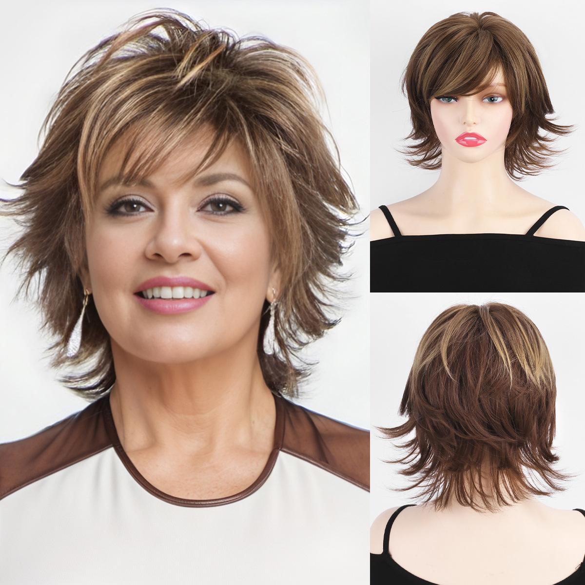 

European and American Wig for Women with Short Hair and A Curled Golden High-temperature Silk Synthetic Wig