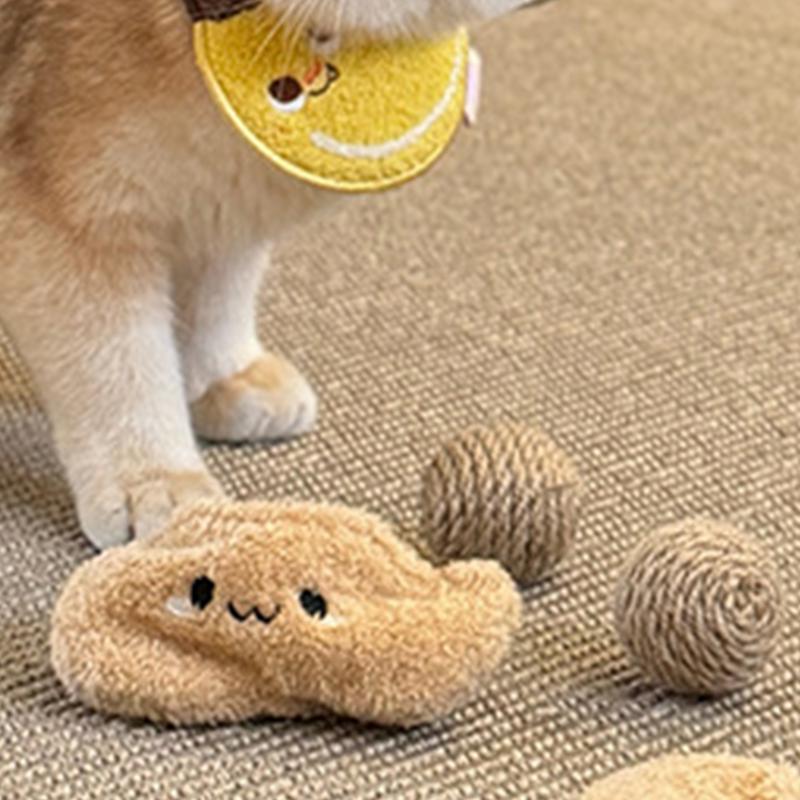 Cat Ball Interactive Toy Pet Squeaky Chewing Ball Wear-resistant Cat Scratcher Ball Cute Sisal Ball Bite-Resistant Sound Toy Set