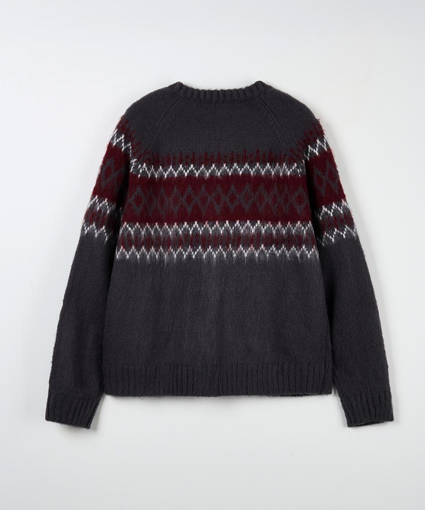 Nodu Diamond Hairy Brush Nordic Cardigan [Gray]