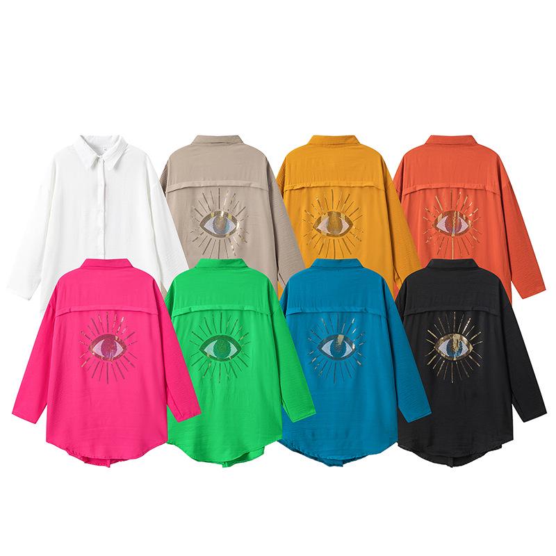 European and American Women's Plus Size Turn-Down Collar Casual Long-Sleeve Shirt for Autumn and Winter.