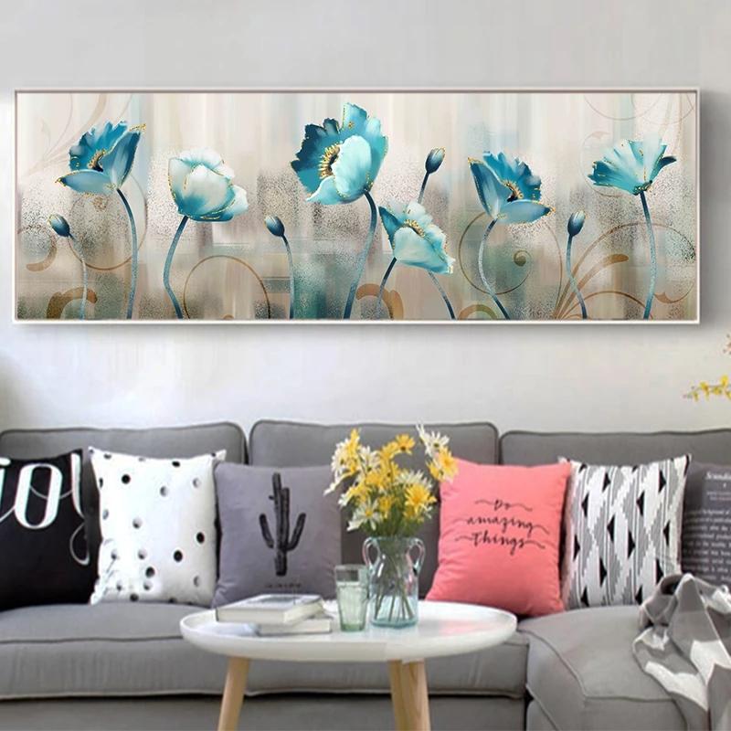 Abstrakte blaue Blumen Leinwand Malerei Poster und Drucke Cudros Wandkunst Bilder für Wohnzimmer Home Dekoration kein Rahmen