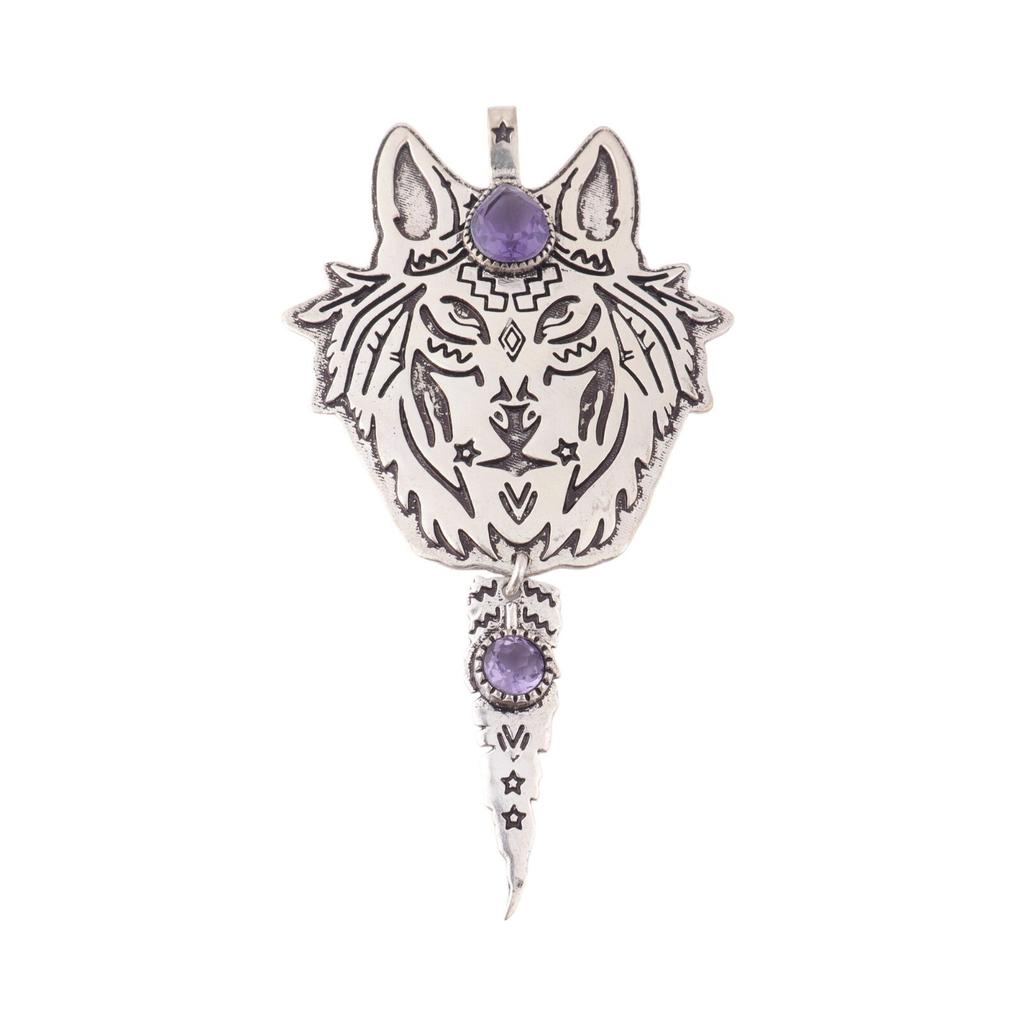 925 Sterling Silver Genuine Iolite Handmade Tiger Face Shape Pendant 4" For Gift CP-26-8