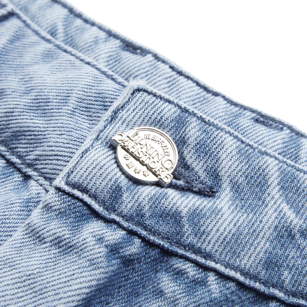 Li Ning Washed Vintage Mid-Rise Comfortable Versatile Straight-Leg Denim Shorts Men Shorts Light-Blue AJSU013-1