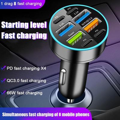 Yeni Dijital Ekranlı Araba 4usb Araba Şarj Cihazı 66w Hızlı Şarjlı Araba Cep Telefonu Adaptörü PD Cep Telefonu Şarj Başlığı