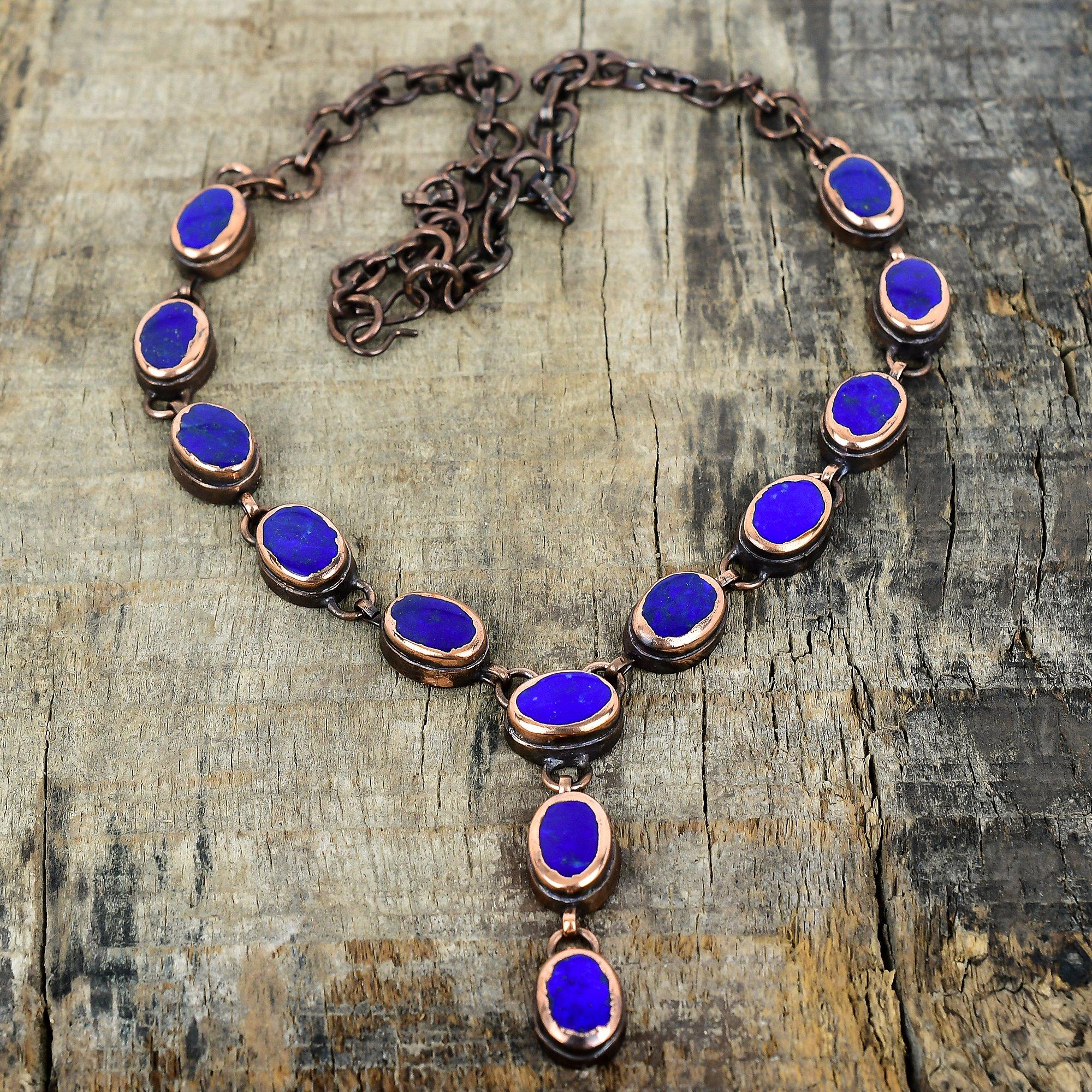 

Lapis lazuli gemstone necklace electroformed copper necklace handmade jewelry adjustable chain necklace gifts for wife electroformed jewelry Adjustable