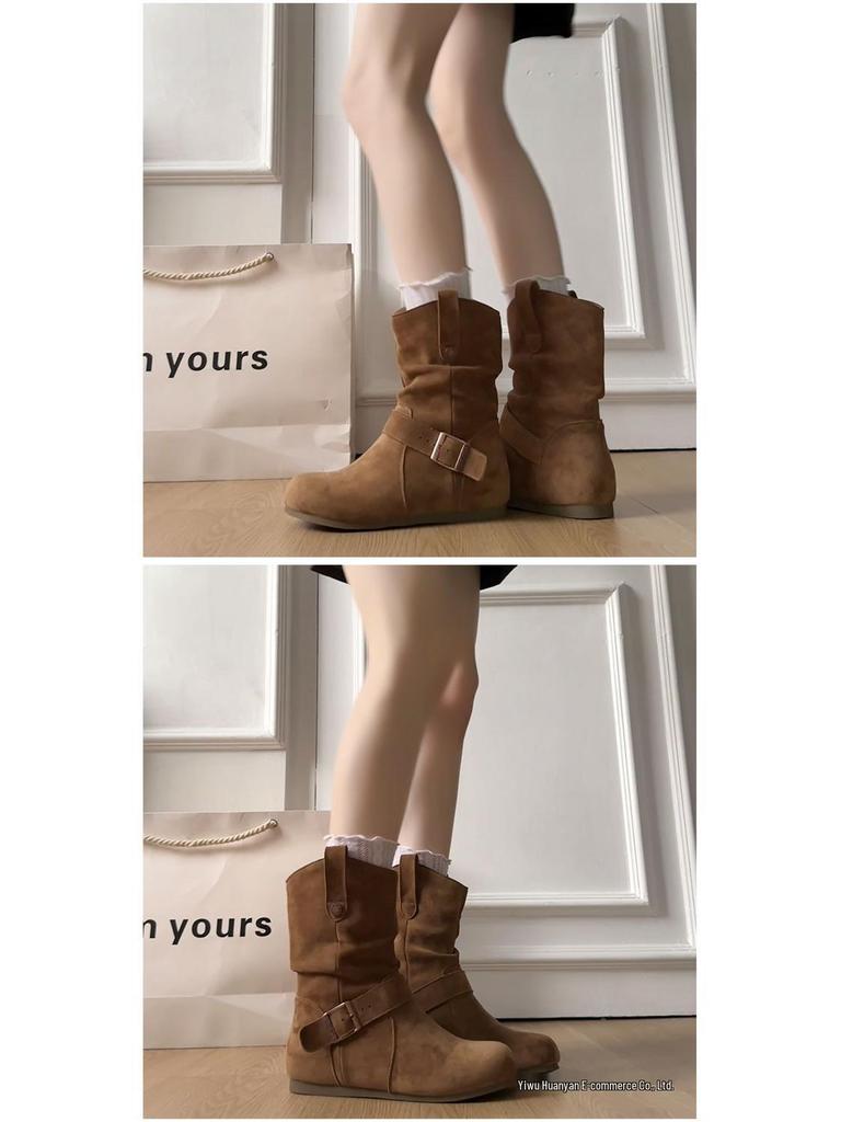 Women's Retro Ankle Boots: Hidden Heel, Western Cowboy Style, Slimming Push-Up, Martin Design - 2025 Autumn Collection