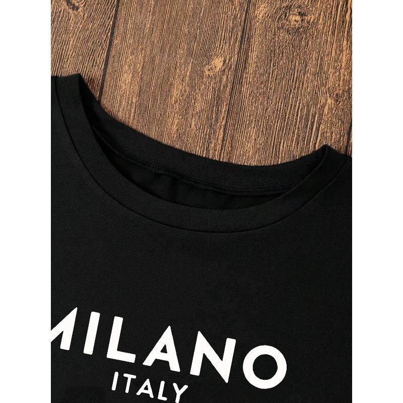 European Size  Letter Print Crew Neck T-Shirt, Casual Short Sleeve T-Shirt For Spring & Summer, Women's Clothing
