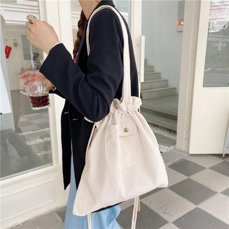 Canvas bag 2020 new portable drawstring shoulder bag literary plaid student cloth bag
