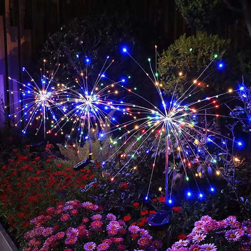 Outdoor Solar Powered Fireworks Lights 8 Modes Garden Waterproof Lawn Lamp Dandelion Light For Yard Camping Christmas Decor