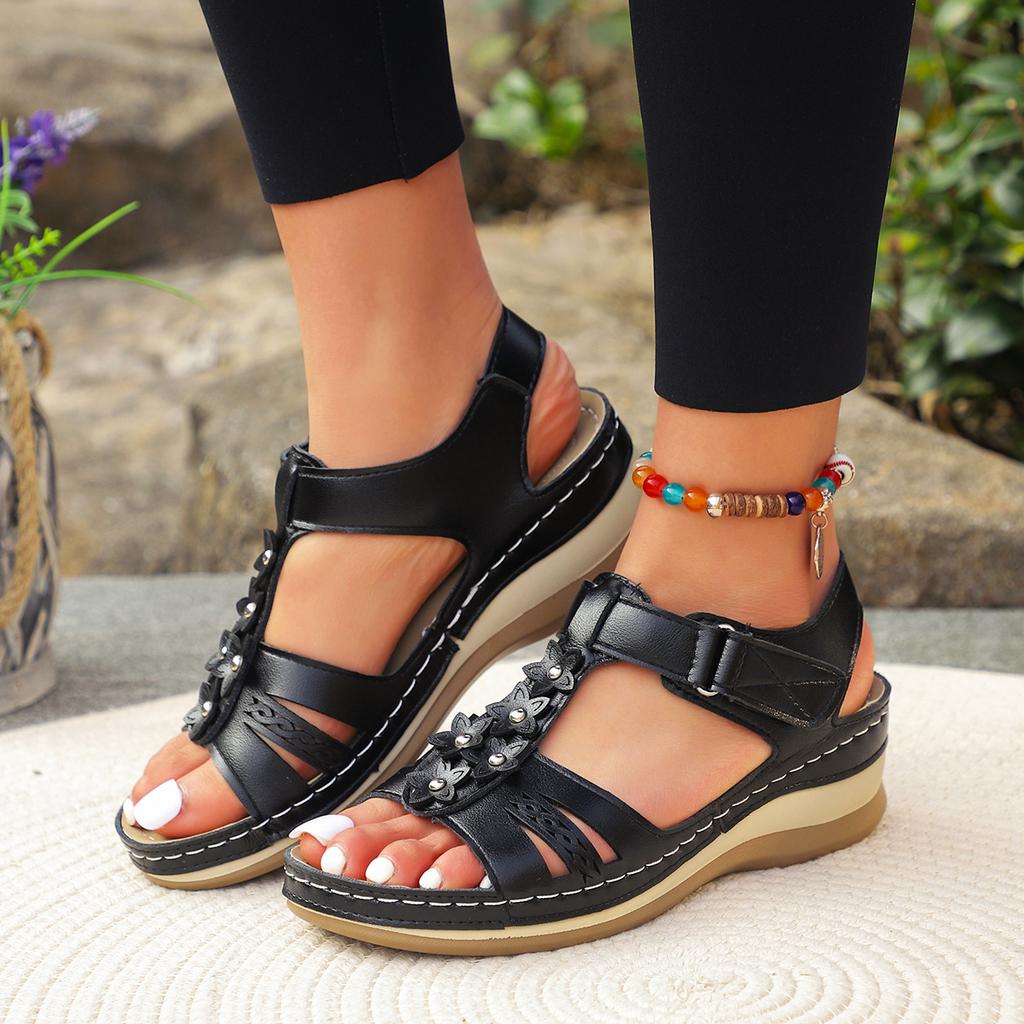 Fashion Summer Women’s Sandals 2025 New Flower Wedge Platform Orthopedic Shoes Woman Retro Casual Comfort Peeping Toes