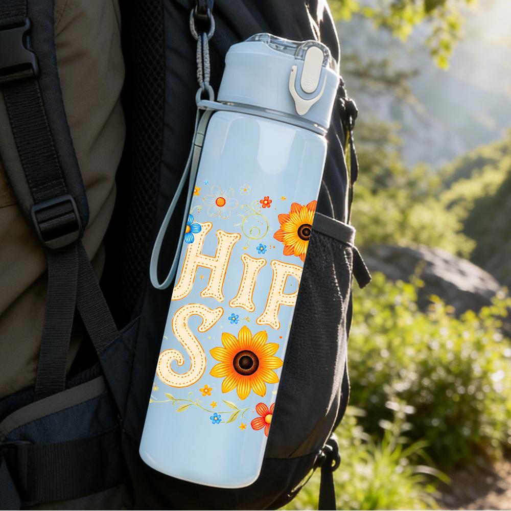1PC Hippie Soul Sunflower Graphic,750ml Color Plastic Sports Water Bottle,Leakproof Flip Straw Lid,Suitable for Sports Office Home Use