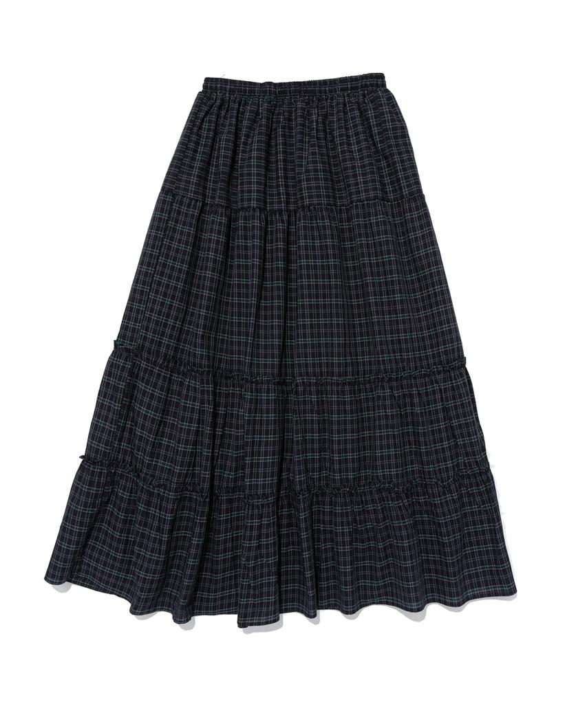 Cargo Bros For Woman Flare Frill Check Long Skirt (Navy)