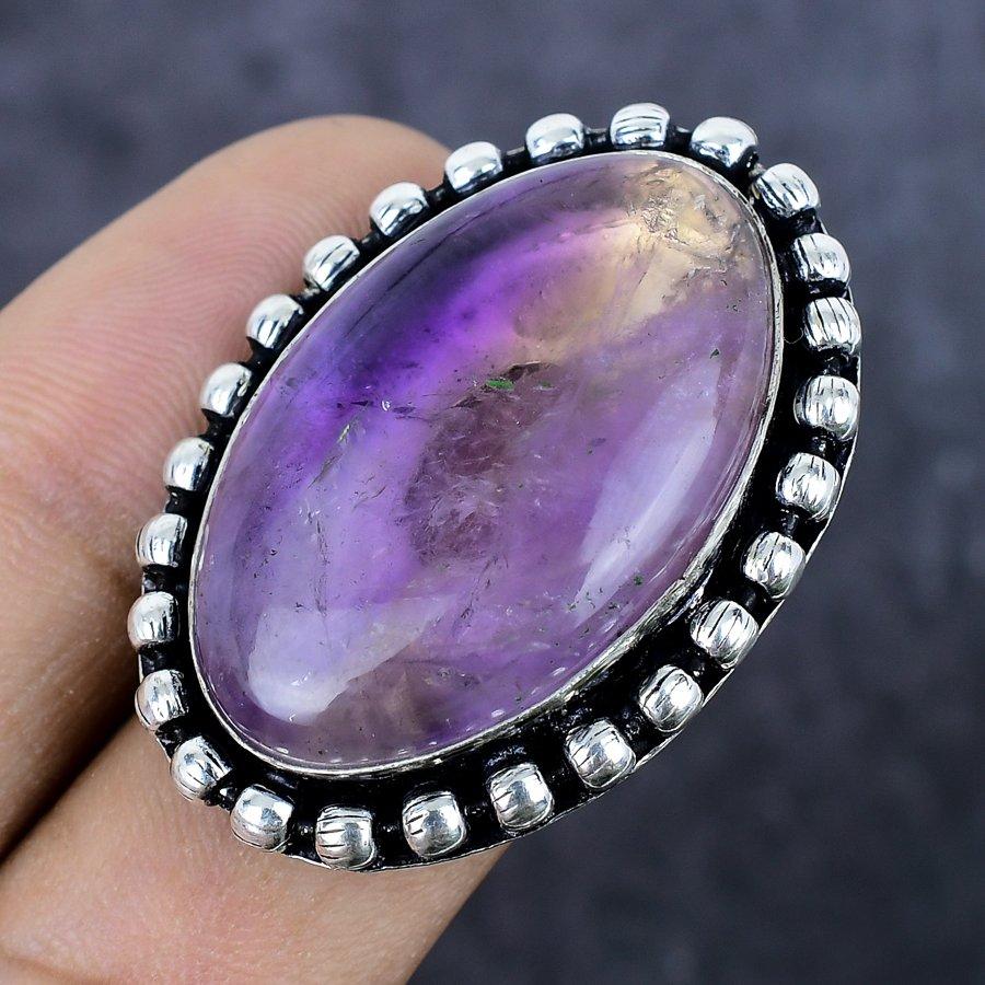 Natural Ametrine Gemstone Handmade 925 Sterling Silver Jewelry Ring Size 8 G5Q20