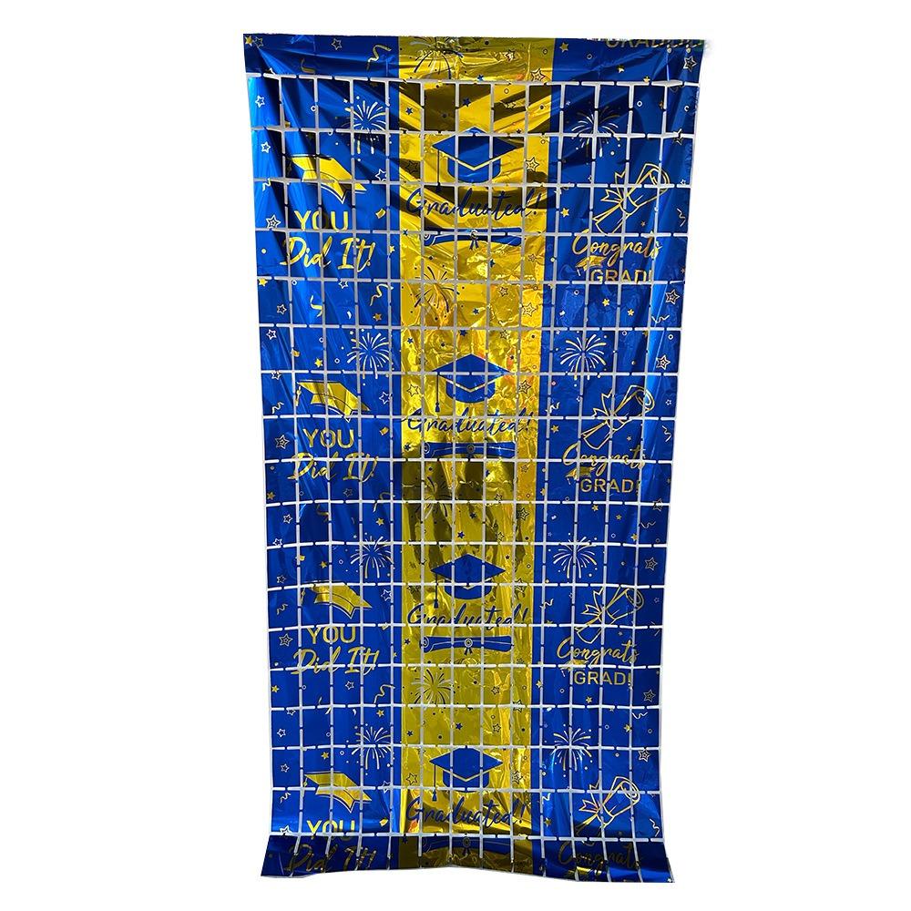 2026 Graduation Square Foil Fringe Curtain Metallic Tinsel Backdrop Door Curtain with Grad Cap Theme for Graduation Party