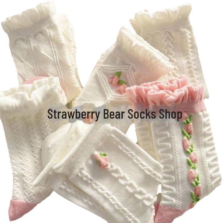 Women's White Lace Summer Thin Mid Tube Socks - Cute Japanese JK Style, Breathable, Ideal for Spring and Summer.