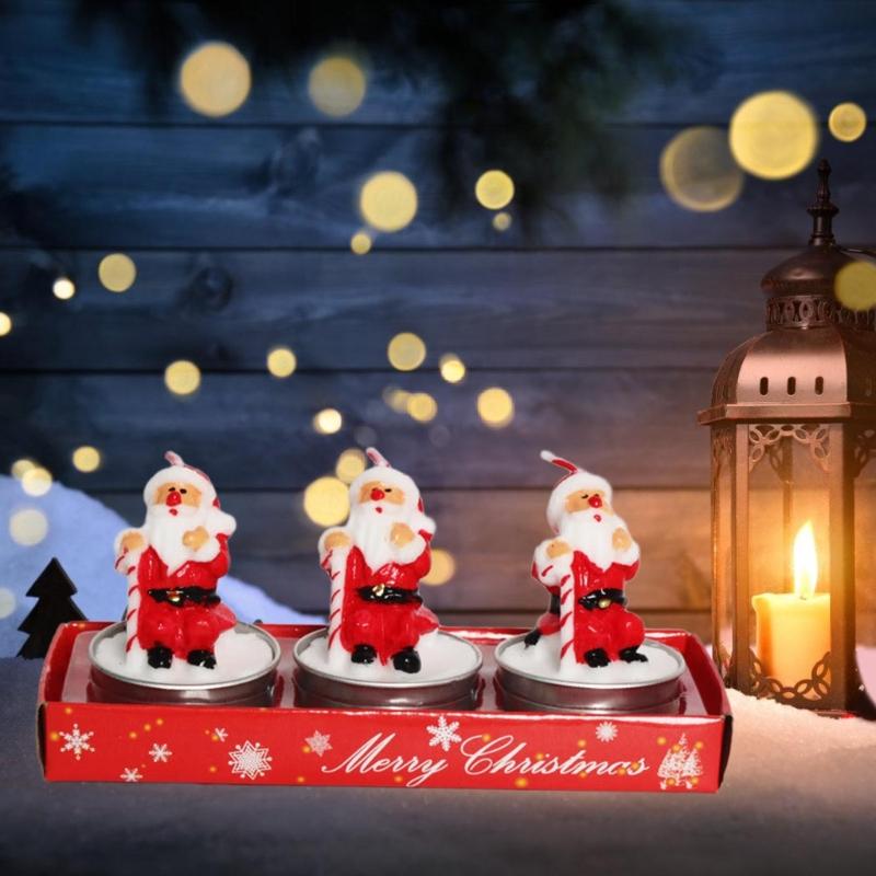 3Pcs Christmas Tealight Candle for Christmas Home Decoration Handmade Delicate Santas Christmas Hat Candle Gifts