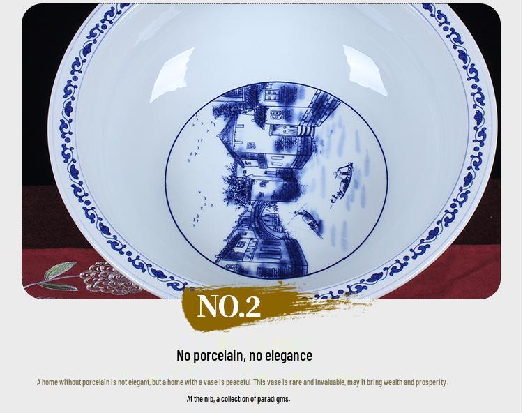 Blue & White Porcelain Ceramic Bowl: Classic Large Soup & Noodle Basin, Ideal for Boiled Fish and More.