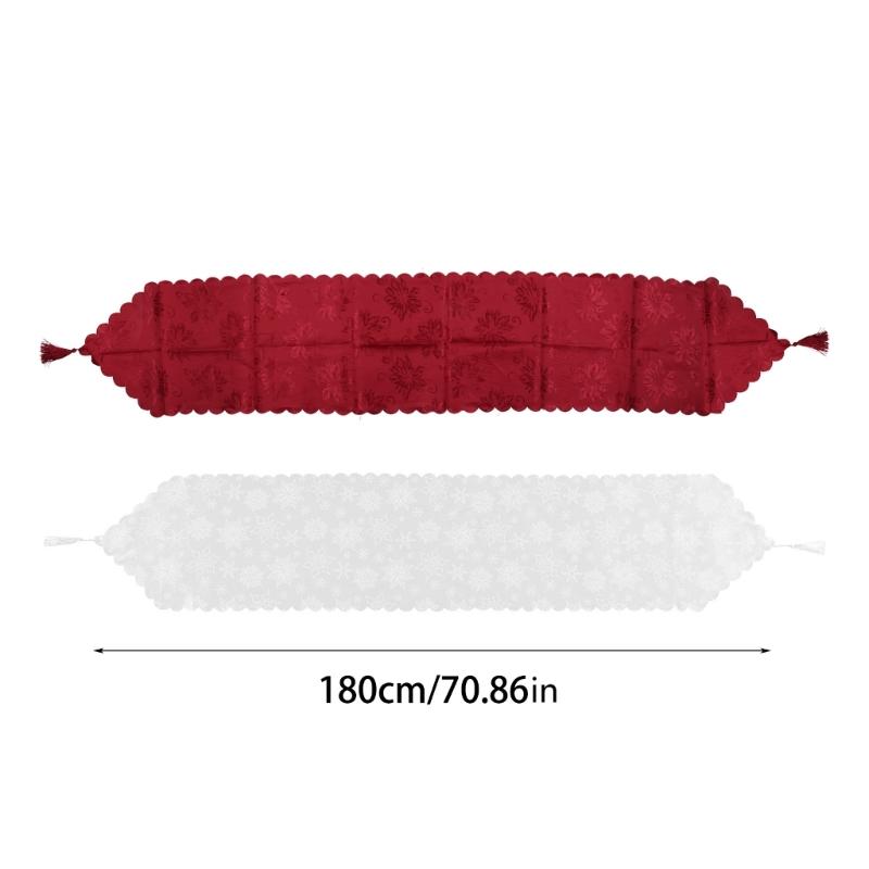 Trendy Christmas Table Runner, Winter Party Decor, Washable Table Cover Tablecloth with Red White Snowflakes 180cm