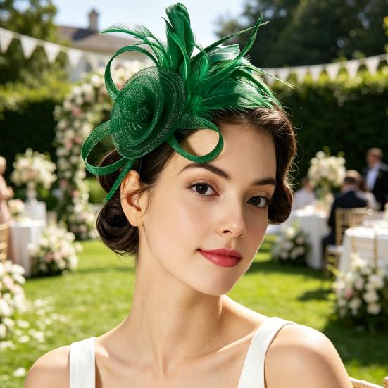Dame Blomsterfjer Pandebånd Retro Net Blomster Pandebånd med Fjer Te-fest Hårpynt Fascinators Hår Accessories til Cocktailfester
