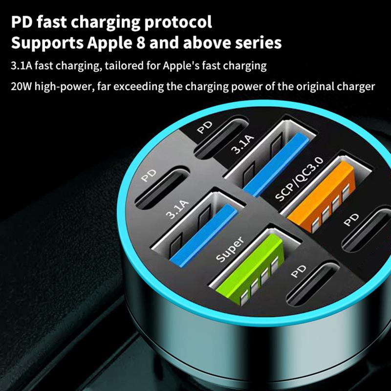 8-Port Car Charger 4Usb+4Type-C Pd Fast Charging Truck Vehicles Phone Adapter For Iphone Android Phone Laptop Tablet For Macbook