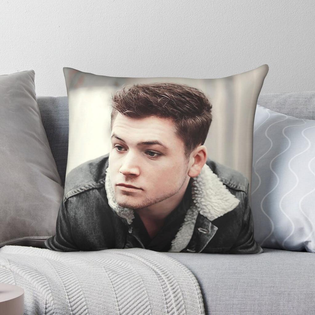 Taron Egerton Actor Square Pillowcase Polyester Linen Velvet Printed Zip Decorative Pillow Case Room Cushion Cover