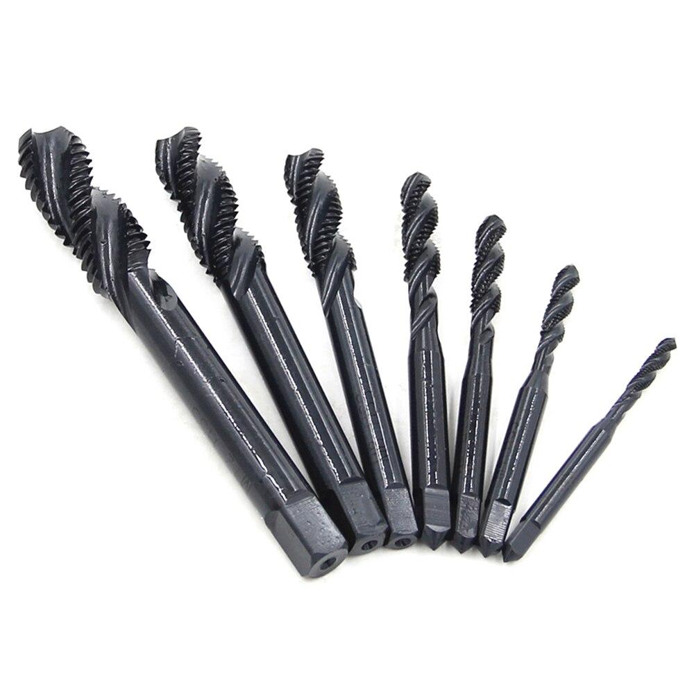 7pc High-speed Steel 6542 Nitrided Spiral Groove M3-M12 Machine Tap Set Thread Tapping and Easy Chip Removal Tool