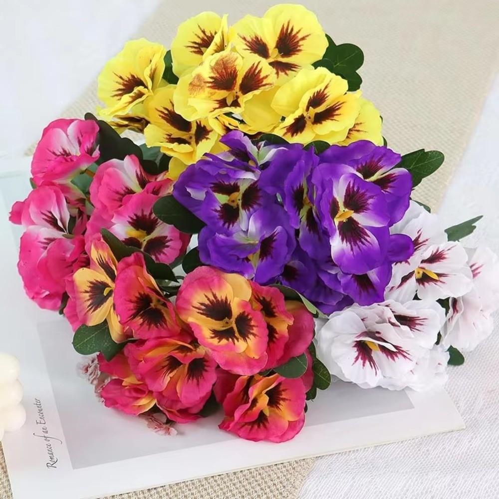 Silk Cloth Artificial Pansy Flowers Dyed Edged Flower Bouquet Simulation Flowers  Photography Props