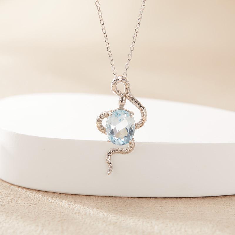 Zodiac Snake Natural Colored Treasure Topaz Amethyst Pendant Necklace S925 Sterling Silver Inlaid Xiaohongshu Earrings