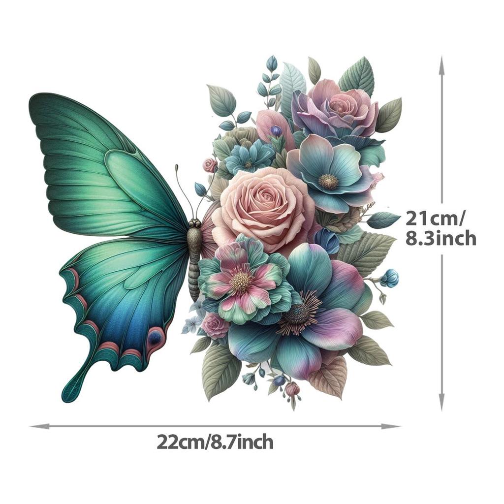 Floral Butterfly Heat Transfer Vinyl Sticker Iron On Patch for Fabric Thermal Transfer DIY Decal HTV for Bags Hats Kids Clothes