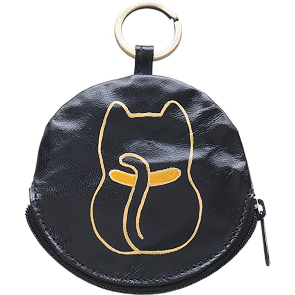 Y PLEGABLE Llavero, Llavero, Monedero, Billetera, Aprox.. 9.5cm, Diseño de Gato, Negro, 61383