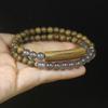 Green Sandalwood 6mm Double Wrap Prayer Bead Bracelet Gray Agate Half Bangle Ethnic Cultural Jewelry