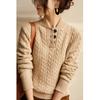 Pull en tricot, Col montant, Revers semi-ouvert, Texture torsadée, Cachemire pur, Baseball, Élégant