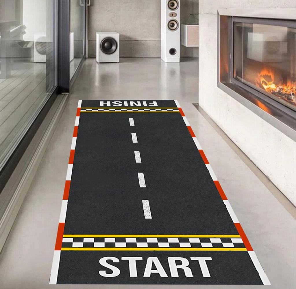 Asphalt Race Track Pattern Runner Rug Non Slip Hallway Carpet for Boys Room Living Room Bedroom Car Theme Durable FloorMat Decor